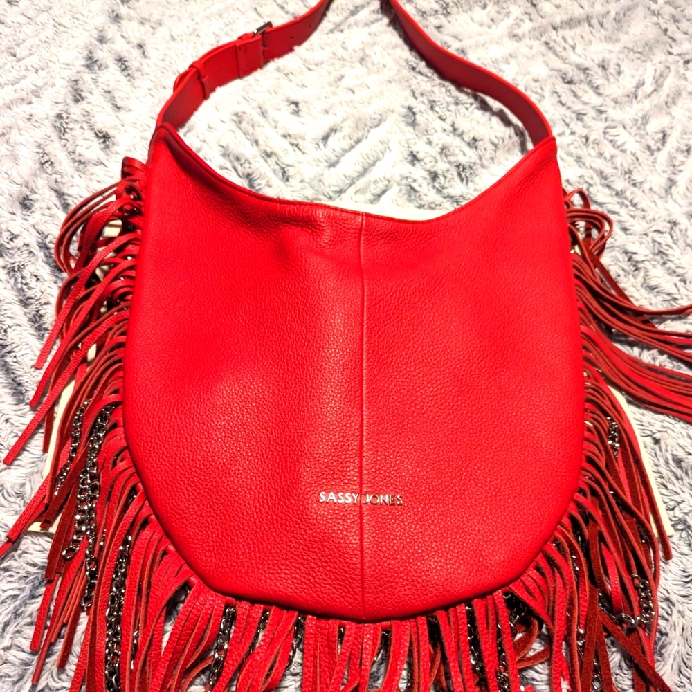 Sassy Jones leather Fringe Dina hobo bag